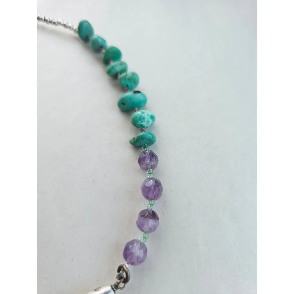 Southwestern Amethyst Magnesite Turquoise Silver Tone Boho Statement Necklace